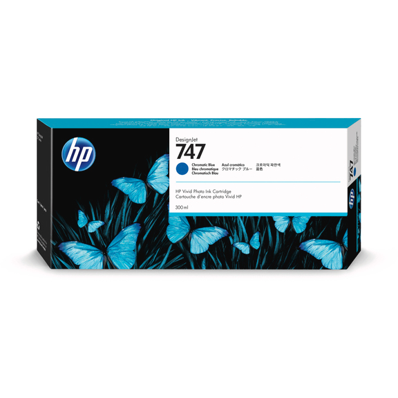 HP 747 DesignJet Ink for Z9+ with Chromatic Blue, Green, Gray, and Gloss Enhancer